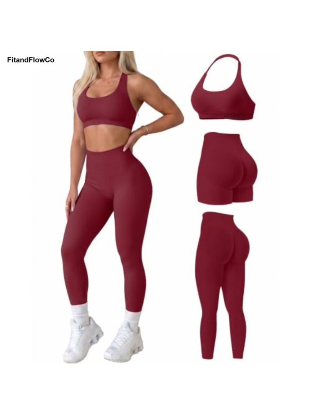 Women 3 Piece Workout Set High Waisted Leggings Shorts Halter Sports Bra Yoga